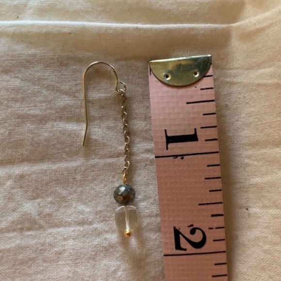 Pyrite & Quartz Stone Earrings w Sterling - Picture 4 of 4